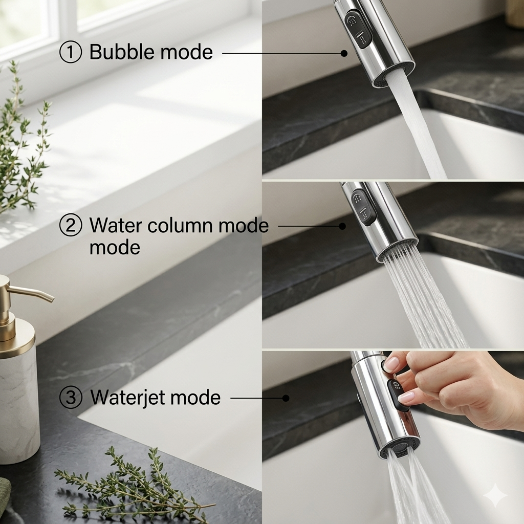 Three Modes Faucet Extender Head Silver Black