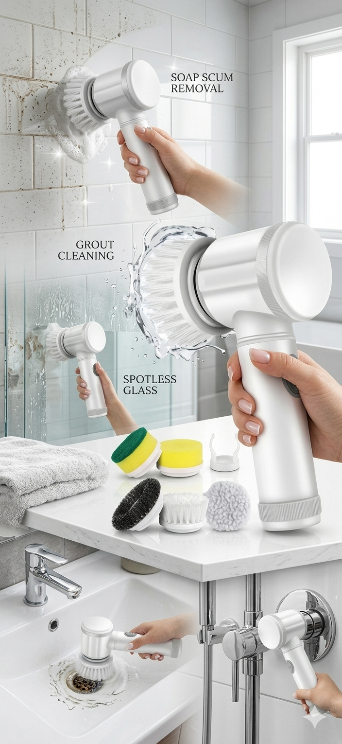5 in 1 Electric Cleaning Spin Scrubber with 5 Replaceable Brush Heads