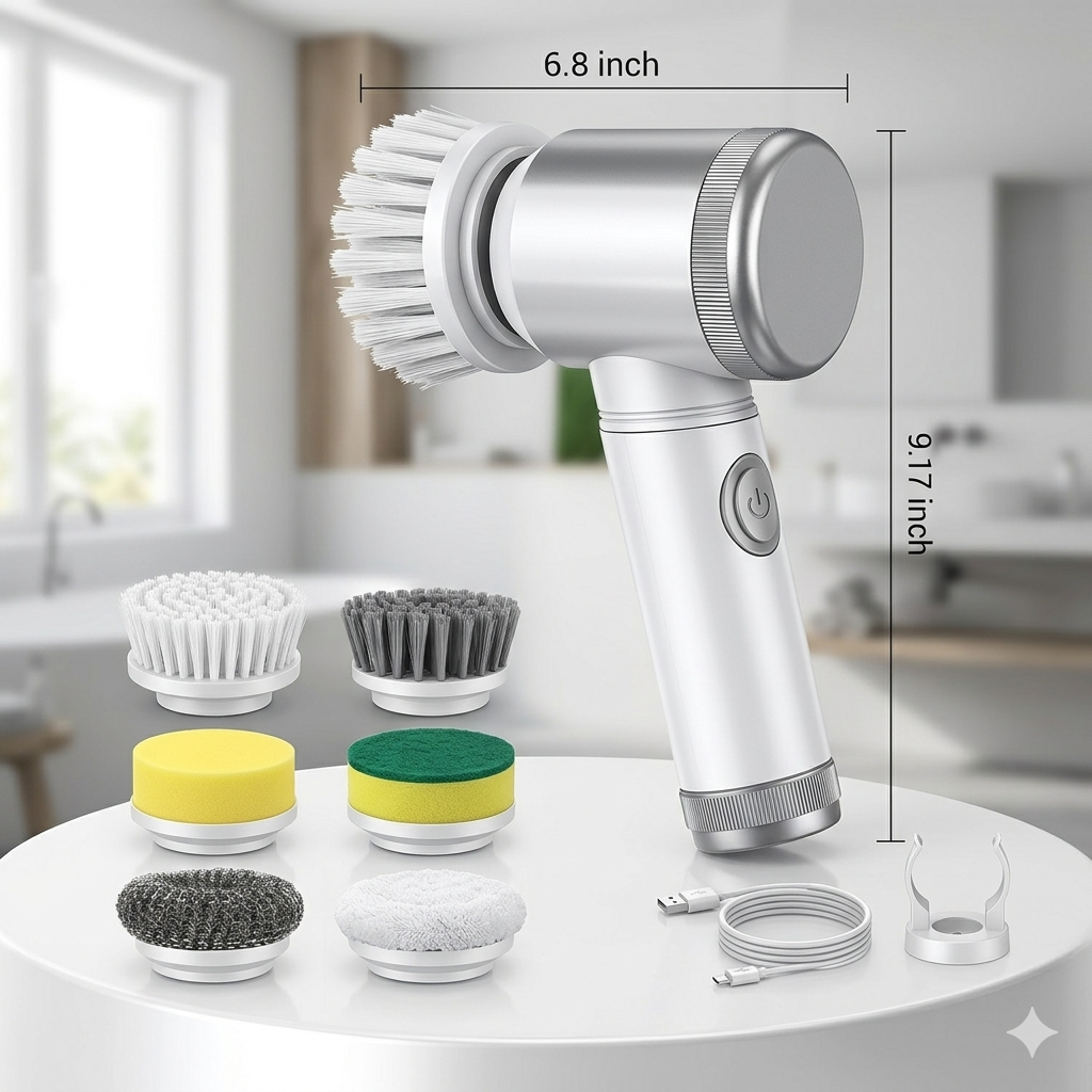 5 in 1 Electric Cleaning Spin Scrubber with 5 Replaceable Brush Heads