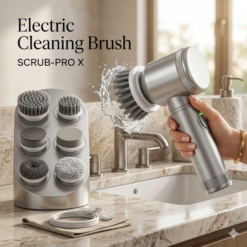5 in 1 Electric Cleaning Spin Scrubber with 5 Replaceable Brush Heads