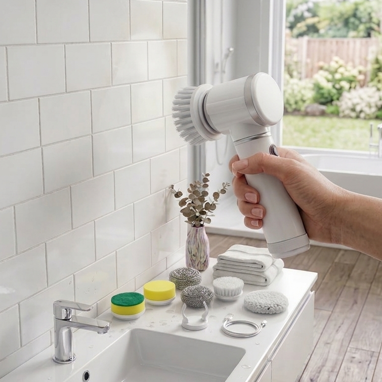 5 in 1 Electric Cleaning Spin Scrubber with 5 Replaceable Brush Heads