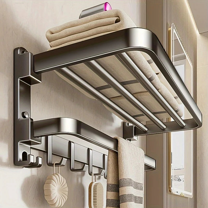 Foldable 2-Layer Bathroom Towel Rack