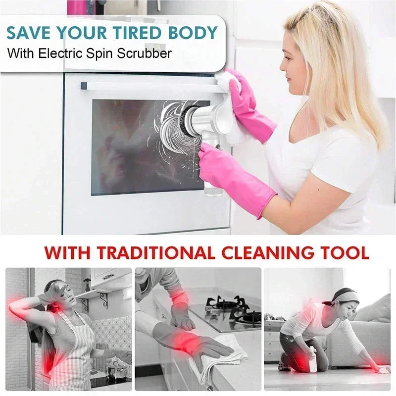 5 in 1 Electric Cleaning Spin Scrubber with 5 Replaceable Brush Heads