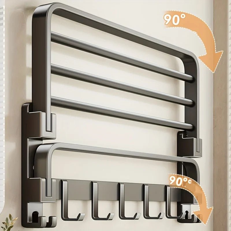 Foldable 2-Layer Bathroom Towel Rack