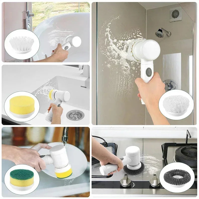 5 in 1 Electric Cleaning Spin Scrubber with 5 Replaceable Brush Heads